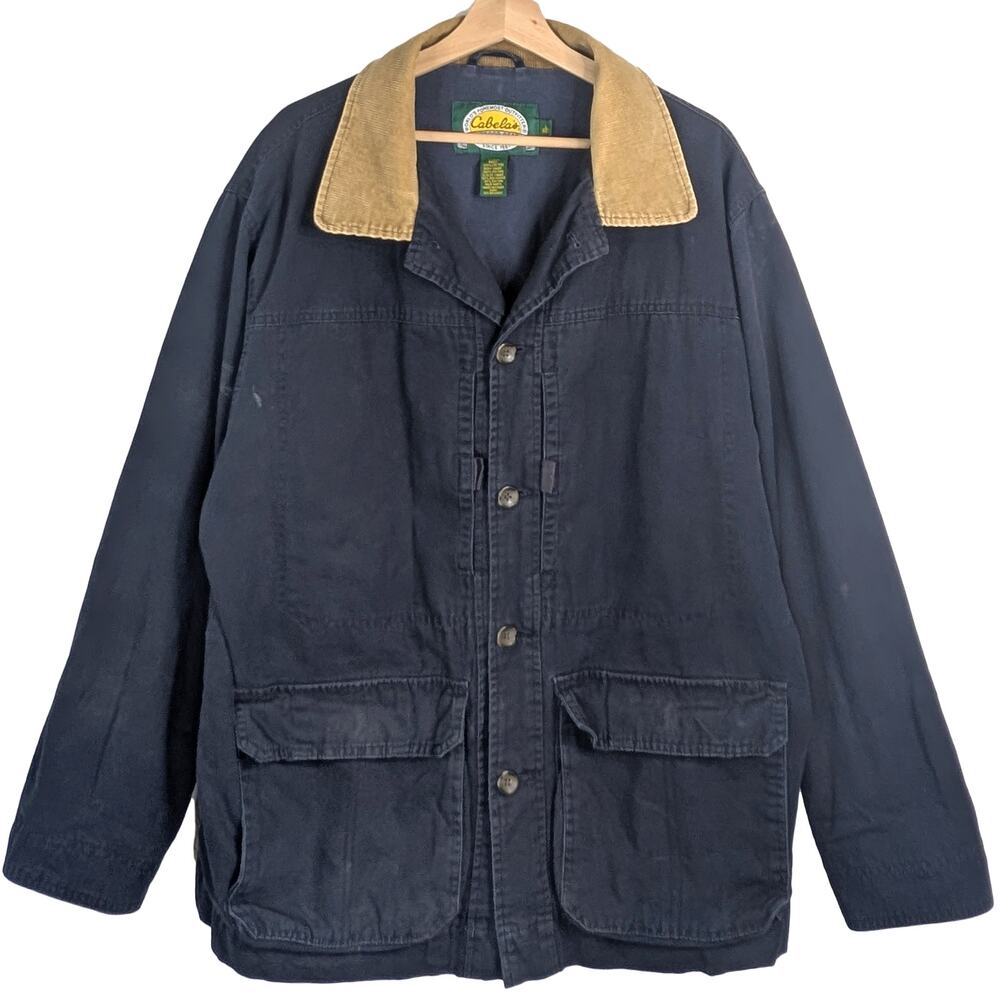 Cabela's Navy Blue Chore Coat Jacket Barn Ranch Work Canvas Corduroy Mens Large